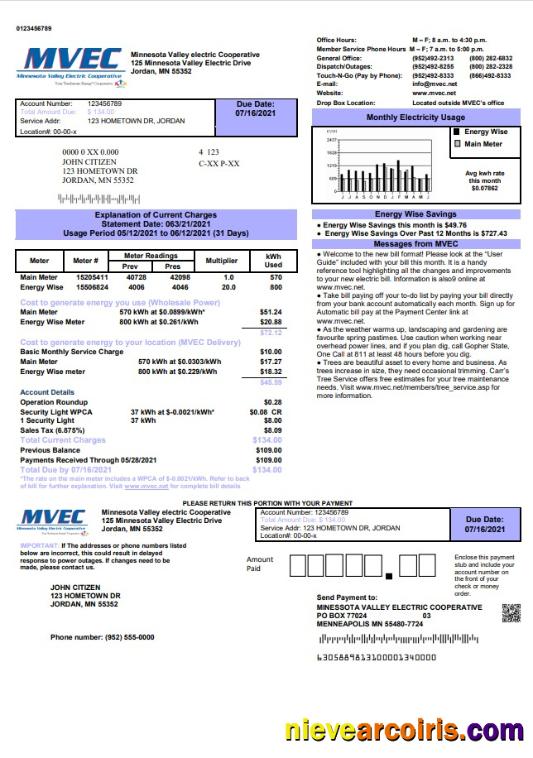 USA Minnesota Valley Electric Cooperative MVEC utility bill